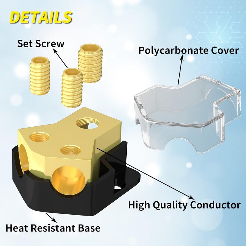 Joinfworld Power Distribution Block Car Audio 2 Way Ground Distribution Block 0/2/4 Gauge in 4/8/10 Gauge Out Amp Distribution Block Splitter for Auto Car Boat - Image 3