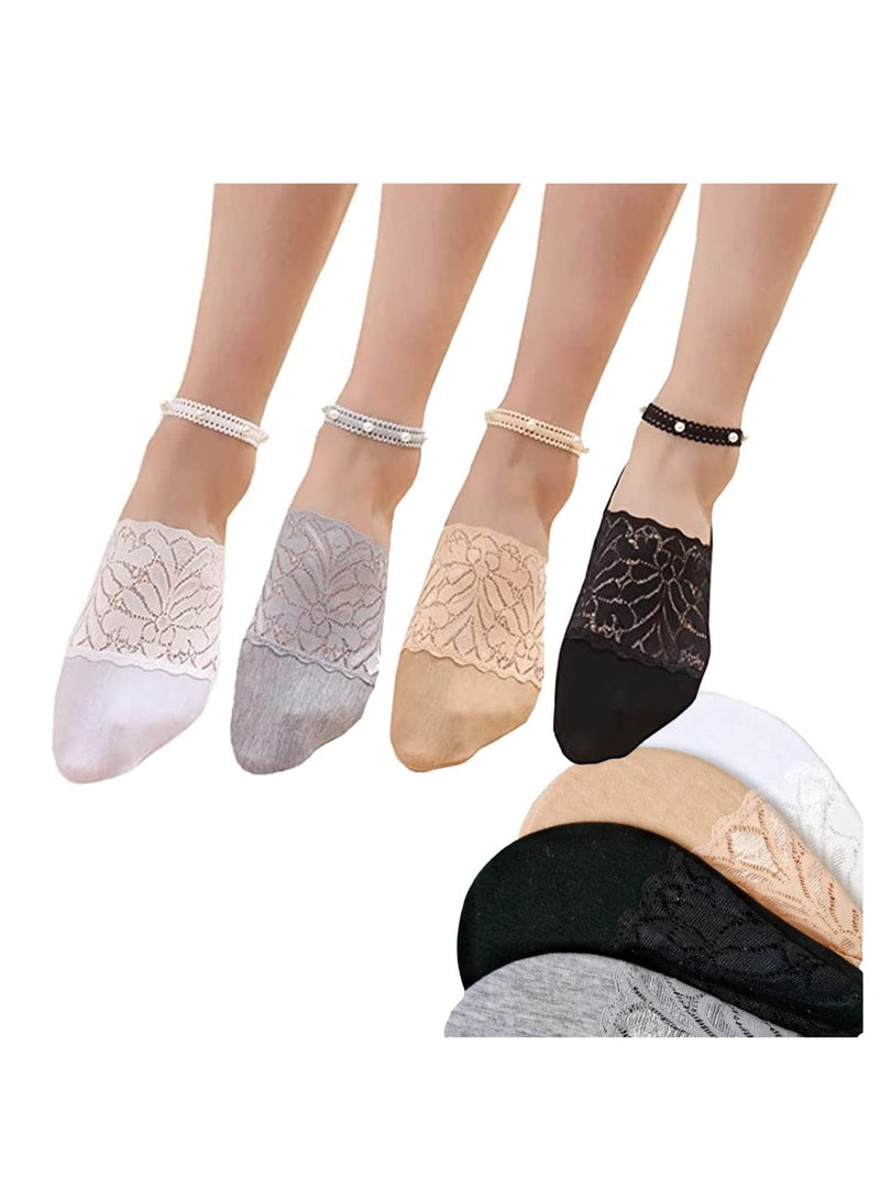 KASTWAVE Pearl Lace Stockings Women's Ankle Socks, Transparent Women's Socks Summer Socks Women, Mesh Transparent Ultra-thin Short Stockings (4 Pairs) - Image 1