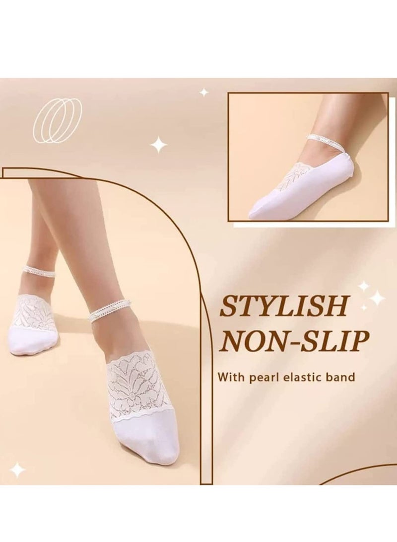 KASTWAVE Pearl Lace Stockings Women's Ankle Socks, Transparent Women's Socks Summer Socks Women, Mesh Transparent Ultra-thin Short Stockings (4 Pairs) - Image 4