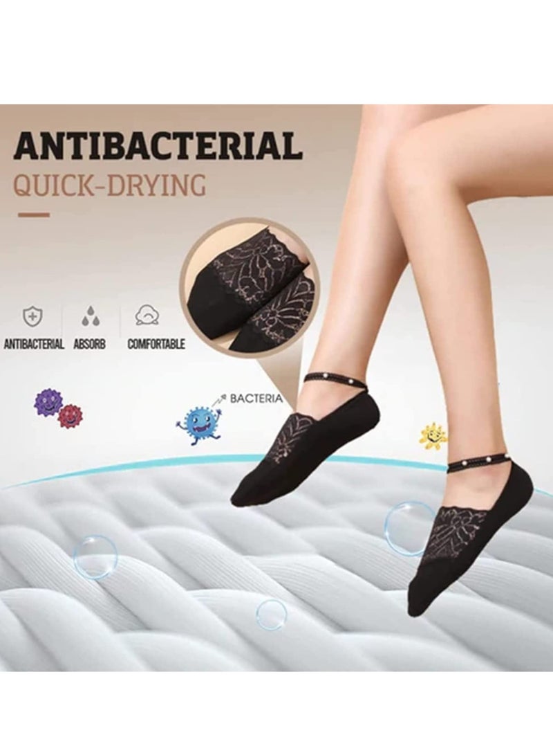 KASTWAVE Pearl Lace Stockings Women's Ankle Socks, Transparent Women's Socks Summer Socks Women, Mesh Transparent Ultra-thin Short Stockings (4 Pairs) - Image 3