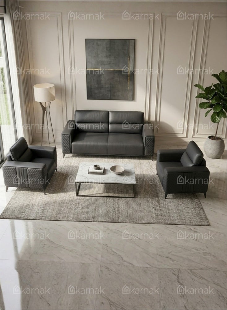 Karnak Kinzli Modern 5-Seater Sofa Set | Leather Tufted Couch | Black Comfortable Armrest Sofa Set for Living Room Apartment, Villas Furniture - Image 4