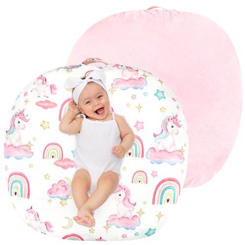 Pea Pod Newborn Lounger Cover for Boys Girls Soft Comfortable Baby Lounger Cover 1 Pack Reversible Removable Fleece Slipover for Infant Lounger Pillow Unicorn Cover Only - Image 1