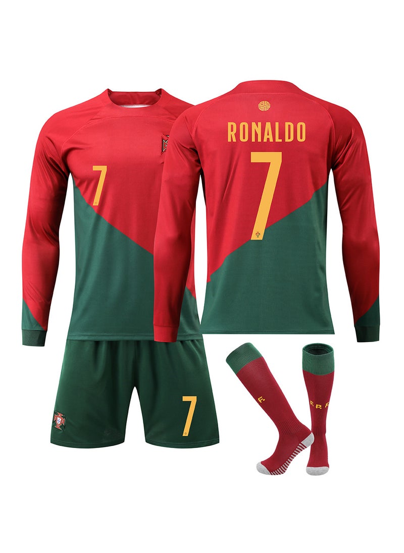 Generic Portugal World Cup Long Sleeve Soccer Kit #7 Ronaldo #8 Bruno Child 7 with socks 