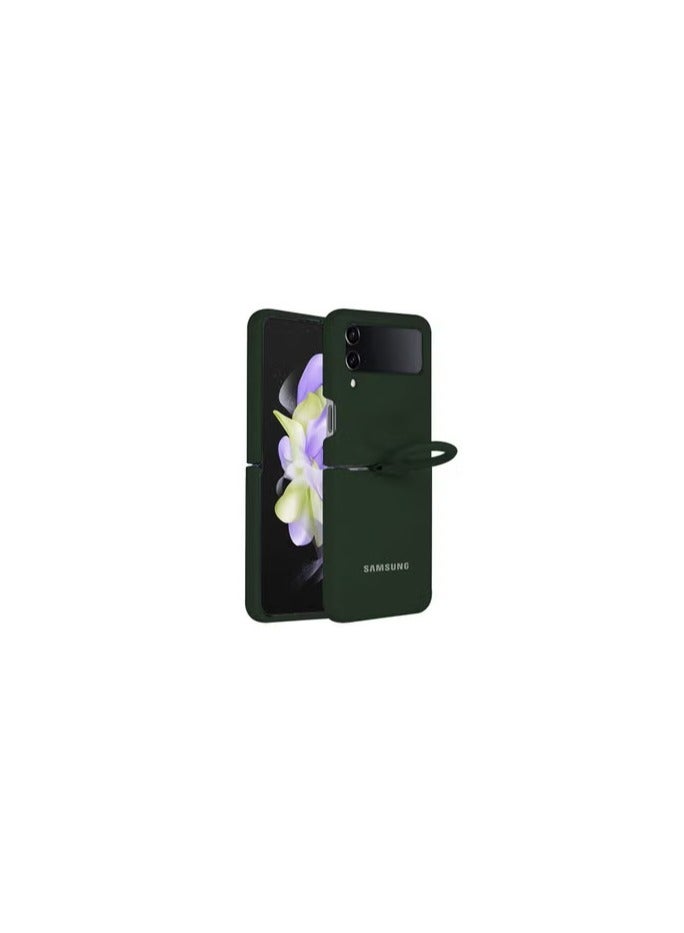 CATANES Samsung Galaxy Z Flip 4 Silicone Case With Finger Ring Green - Image 3