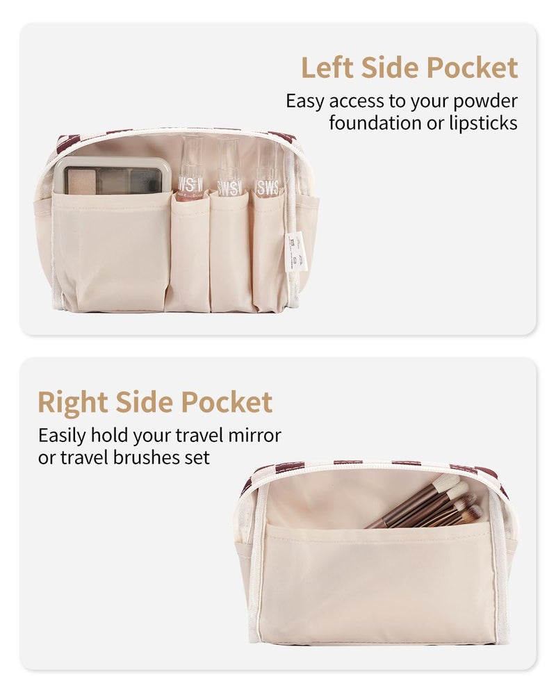 Narwey Small Checkered Makeup Bag for Purse Mini Cosmetic Bag Travel Makeup Pouch Zipper Pouch Cute Make up Bags with Compartments for Women Girls (Dark Checkerboard, Small) - Image 4