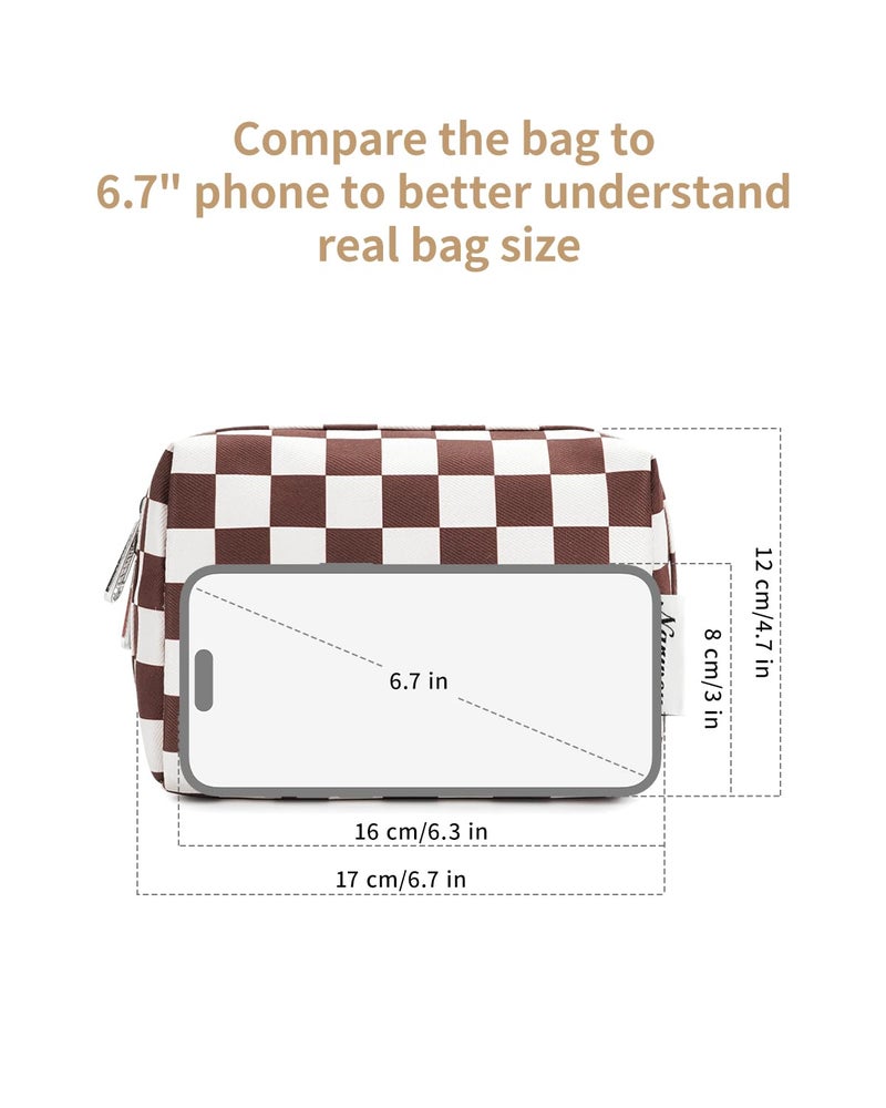Narwey Small Checkered Makeup Bag for Purse Mini Cosmetic Bag Travel Makeup Pouch Zipper Pouch Cute Make up Bags with Compartments for Women Girls (Dark Checkerboard, Small) - Image 5