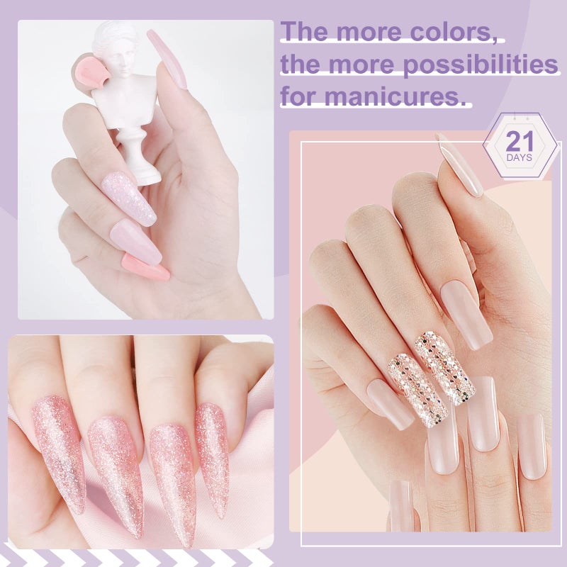 SAVILAND Gel Nail Polish Set: 33pcs Red White Pink Glitter Soak-off Nail Polish with Base & Glossy Matte Top Gel Dark Red Manicure Gifts - Image 2