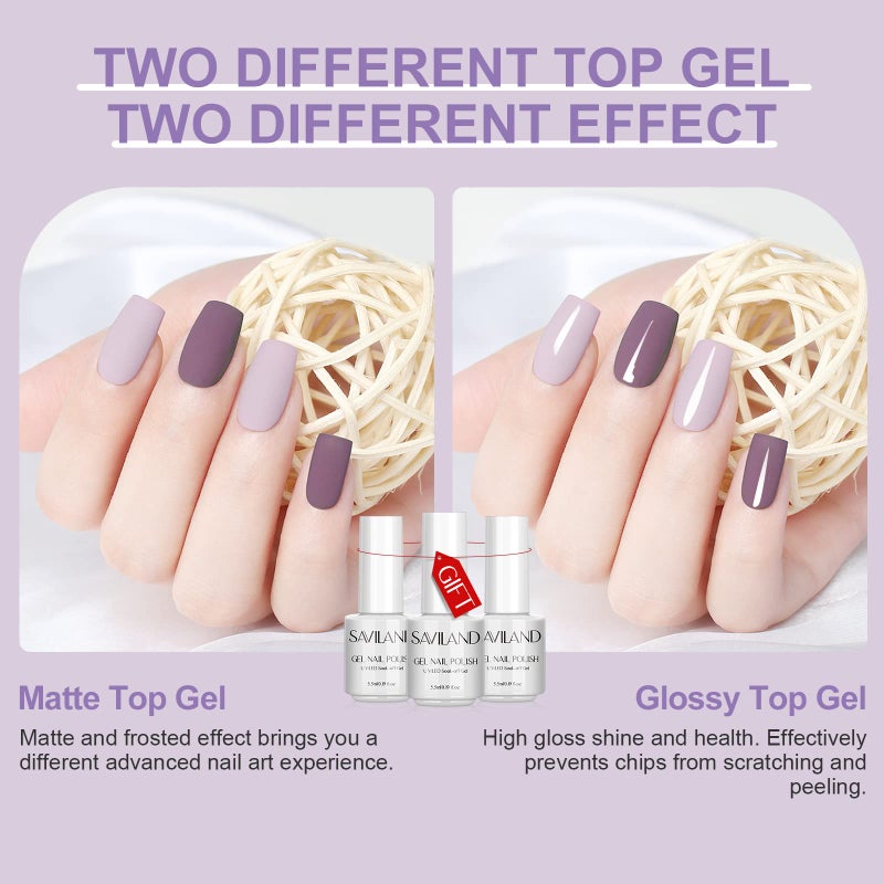 SAVILAND Gel Nail Polish Set: 33pcs Red White Pink Glitter Soak-off Nail Polish with Base & Glossy Matte Top Gel Dark Red Manicure Gifts - Image 5