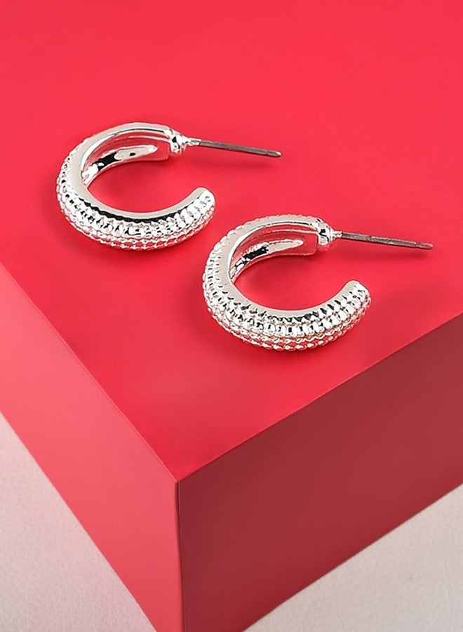 Ami Silver Tone Classy Contemporary Semi Hoop Earring For Women-ZPFK20803 - Image 2