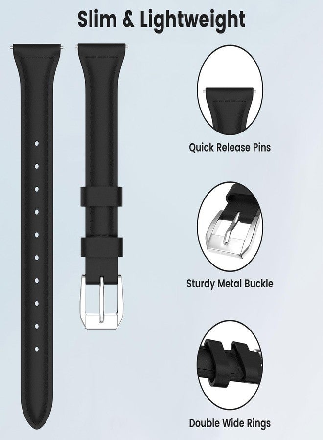 MoKo Slim Leather Band Compatible with Samsung Galaxy Watch 7 FE 6 5 4, 40mm 44mm/Watch 6 4 Classic 43mm 47mm 42mm 46mm/Watch 5 Pro/3 41mm/Active 2, 20mm Genuine Leather Thin Band, Black - Image 3