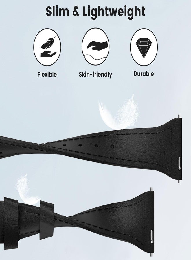 MoKo Slim Leather Band Compatible with Samsung Galaxy Watch 7 FE 6 5 4, 40mm 44mm/Watch 6 4 Classic 43mm 47mm 42mm 46mm/Watch 5 Pro/3 41mm/Active 2, 20mm Genuine Leather Thin Band, Black - Image 4