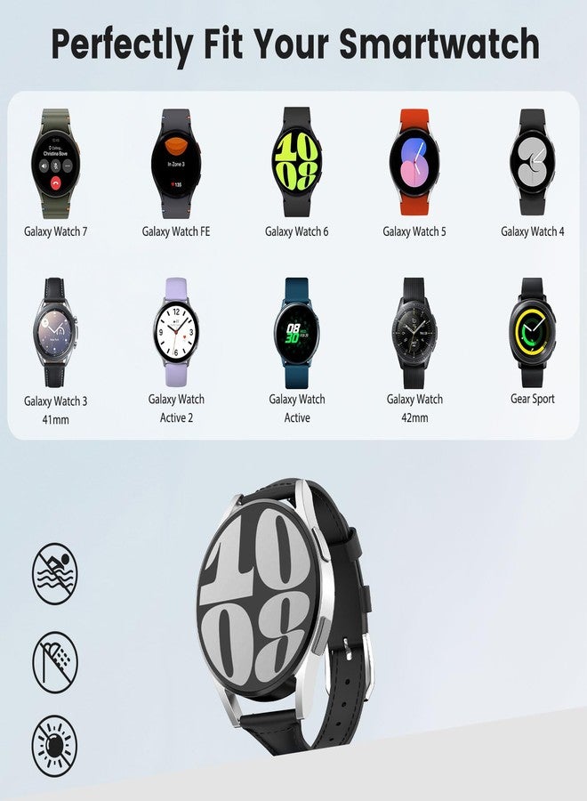 MoKo Slim Leather Band Compatible with Samsung Galaxy Watch 7 FE 6 5 4, 40mm 44mm/Watch 6 4 Classic 43mm 47mm 42mm 46mm/Watch 5 Pro/3 41mm/Active 2, 20mm Genuine Leather Thin Band, Black - Image 2