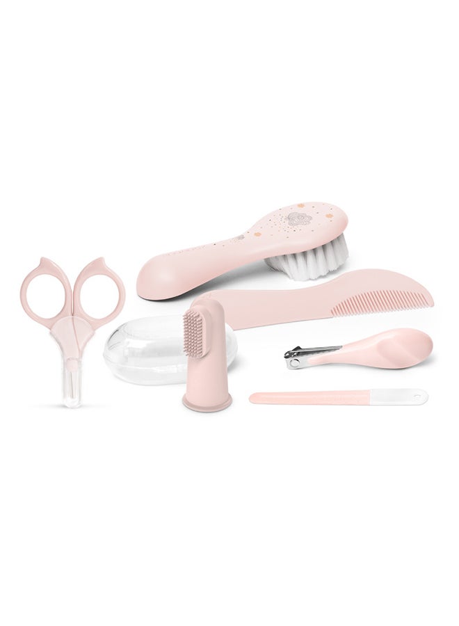 SUAVINEX Baby Care Daily Grooming Essential Gift Set Of 6 Contains Finger Toothbrush, Comb, Nail Clippers, Scissors & Brush 0+Month - Pink - Image 2