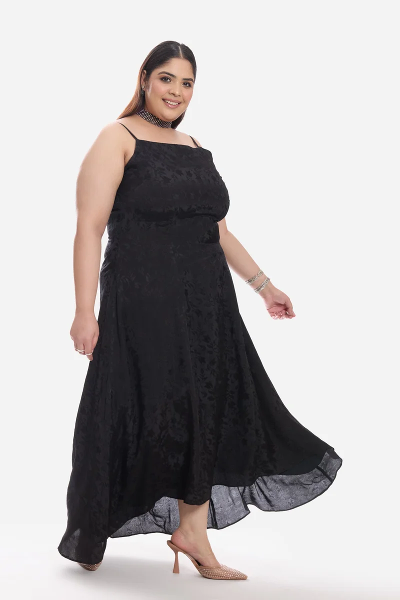 Virgio  Self Design Viscose Aline Plus Size Dress With Highlow Hem for Women for Women | Best Price UAE