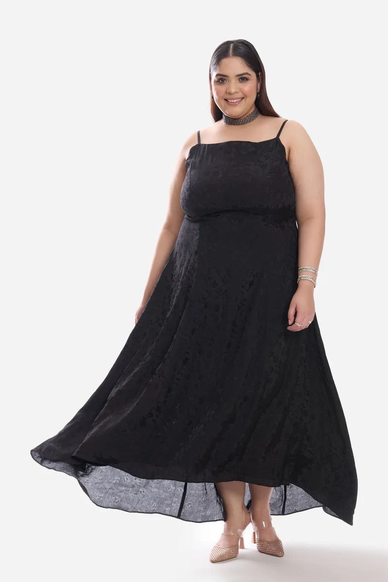 فيرجيو Self Design Viscose Aline Plus Size Dress With Highlow Hem for Women