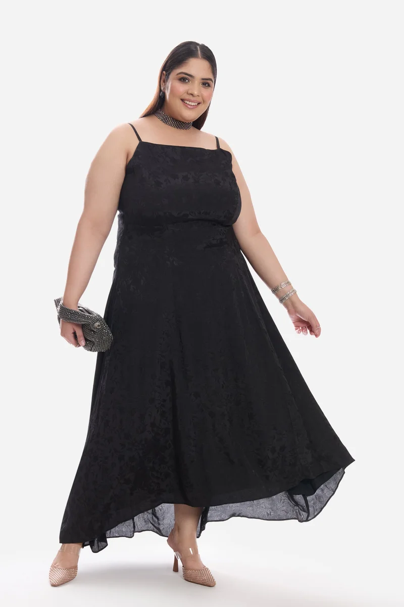 فيرجيو Self Design Viscose Aline Plus Size Dress With Highlow Hem for Women