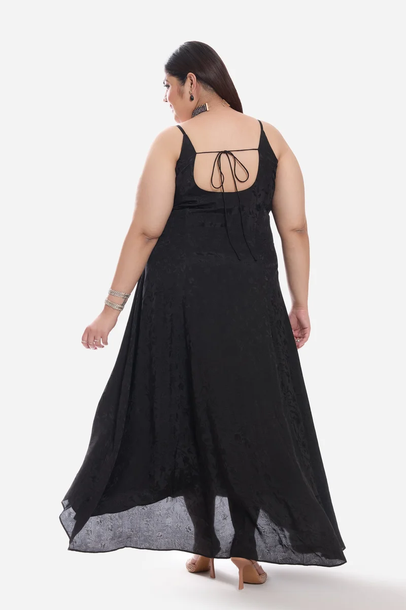 Virgio  Self Design Viscose Aline Plus Size Dress With Highlow Hem for Women for Women | Best Price UAE