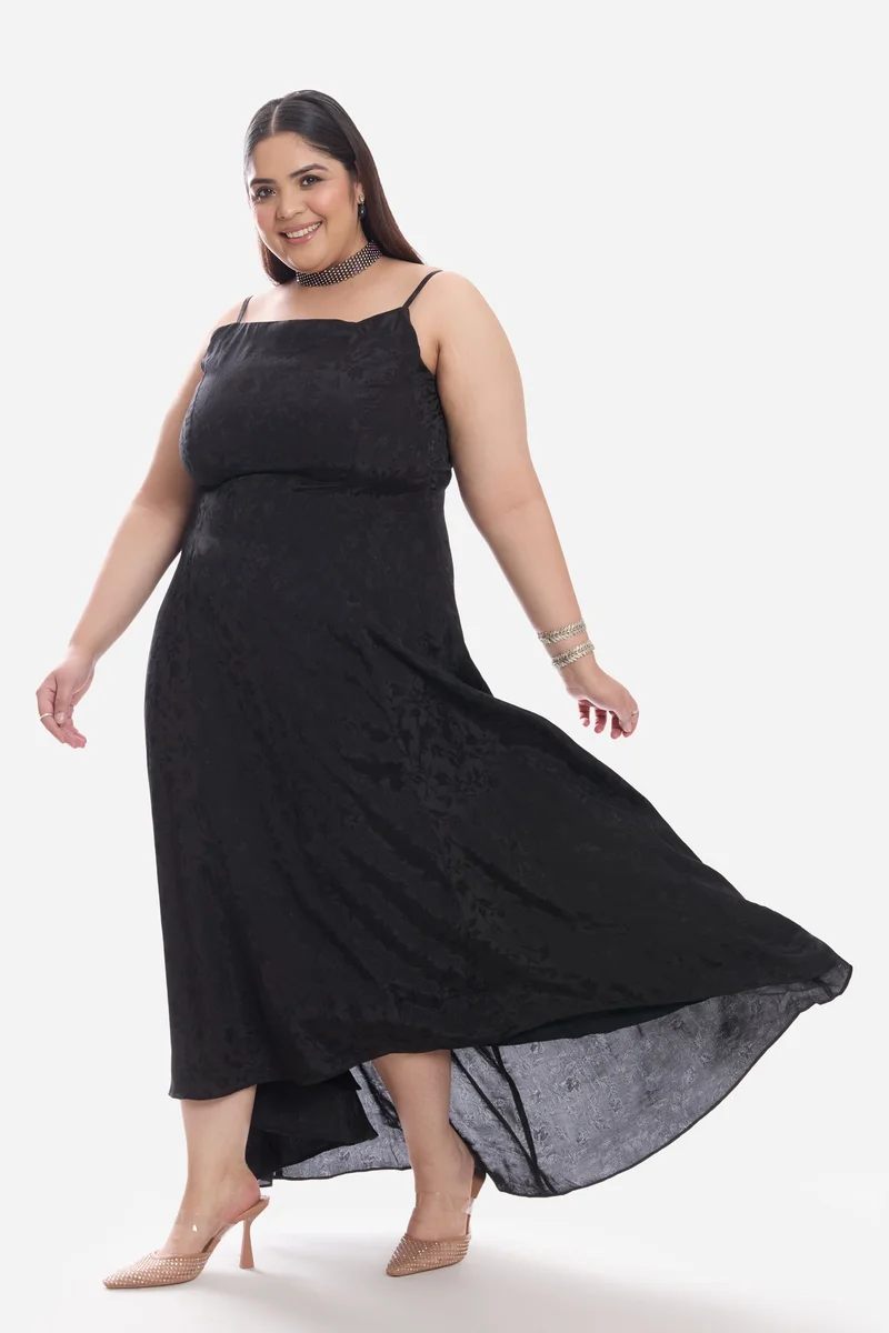 Virgio  Self Design Viscose Aline Plus Size Dress With Highlow Hem for Women for Women | Best Price UAE