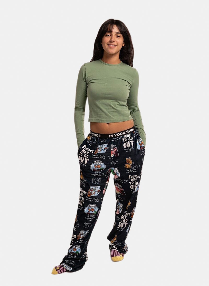 In Your Shoe Black Don't Go Out Fluffy Pyjama Pants - Image 3