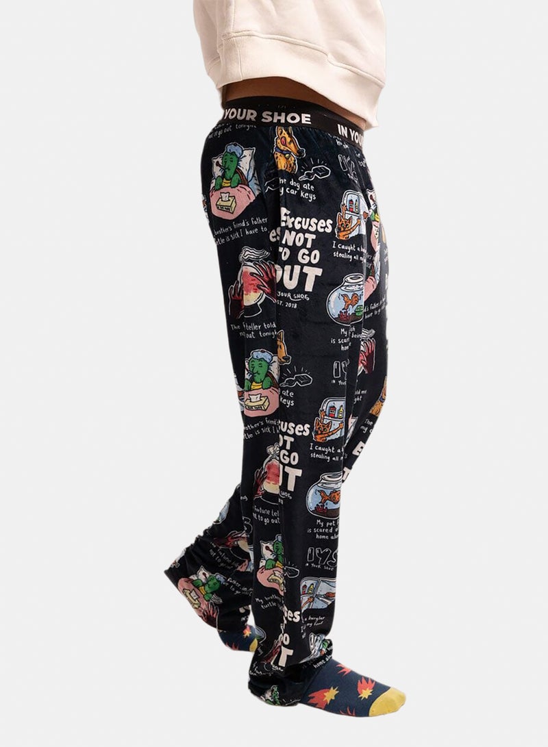 In Your Shoe Black Don't Go Out Fluffy Pyjama Pants - Image 1