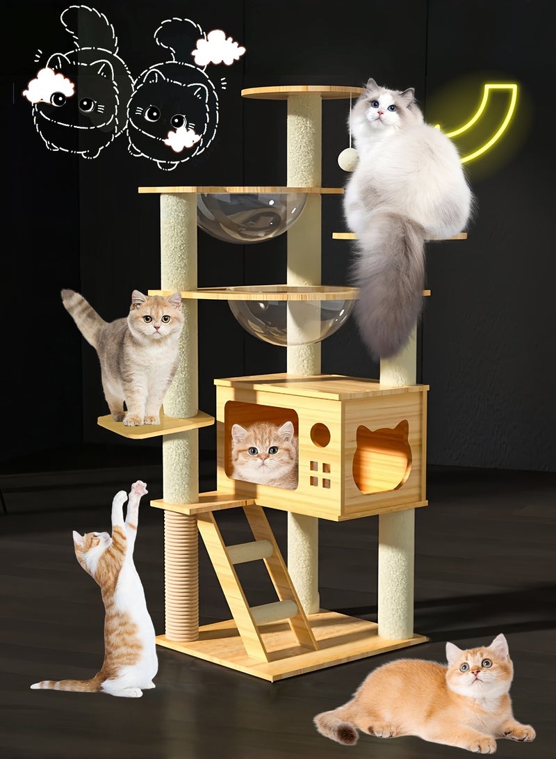 Kidle Multi-Level Cat Tree Space Capsule Wood Cat Tower Climbing Frame for Kittens - Image 4