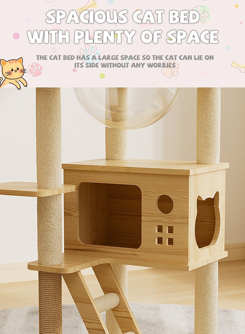 Kidle Multi-Level Cat Tree Space Capsule Wood Cat Tower Climbing Frame for Kittens - Image 5