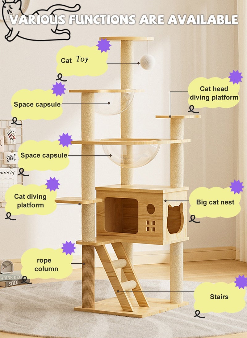 Kidle Multi-Level Cat Tree Space Capsule Wood Cat Tower Climbing Frame for Kittens - Image 3