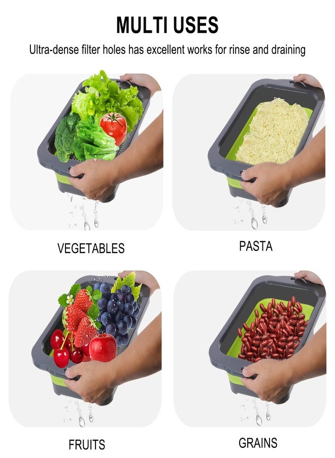 QiMH Colander Collapsible, Over Sink Silicone 9 Quart(8.5L) Extra Large Kitchen Strainers with Extendable Handles, Veggies, Fruit and Pasta Foldable Strainer, BPA Free, Kitchen Essential - Image 3