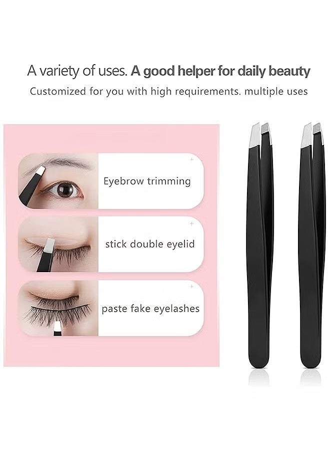 4-Piece Tweezers Set, Professional Stainless Steel Tweezers For Eyebrows, High Precision Stainless Steel Eyebrow Tweezers for Facial Hair, Inward Growing Hair and Splinter Remover Kit (Black) - Image 5