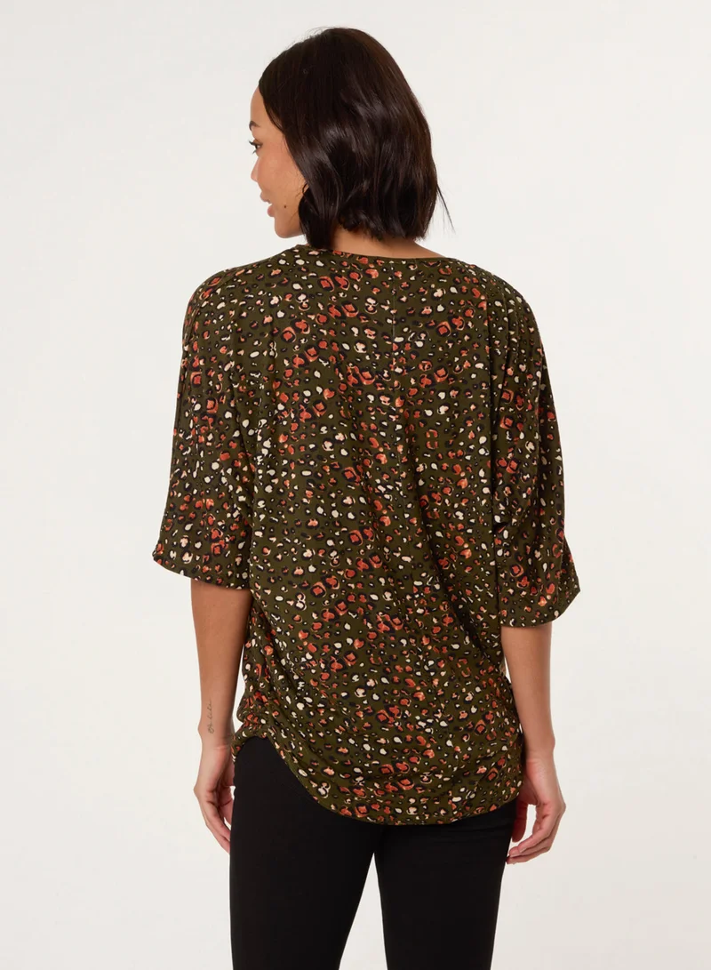 Blue Vanilla Printed Zip Front Top