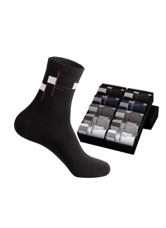Generic - Unisex Crew Socks - 5 Pairs Cotton Blend Breathable Casual Socks for Men & Women – Geometric Design Everyday Comfort Fit - Image 1