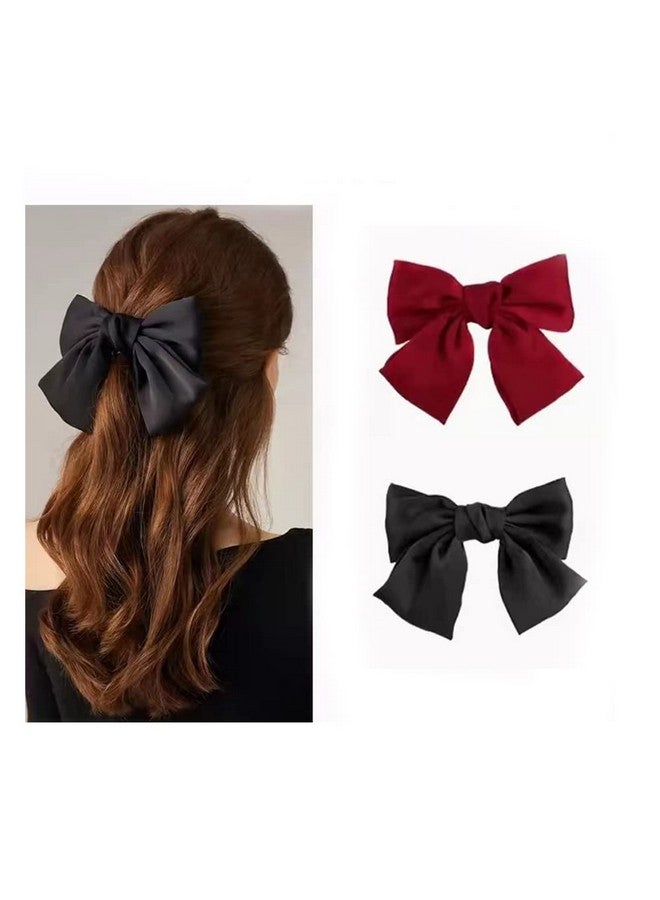 yaozeio Bow Barrettes Clips For Women Girls Hair Accessories Big Bowknot Hair Clip Girls Hair Bows For Women Red Black Hair Bow Clips Barrette 2Pcs - Image 1