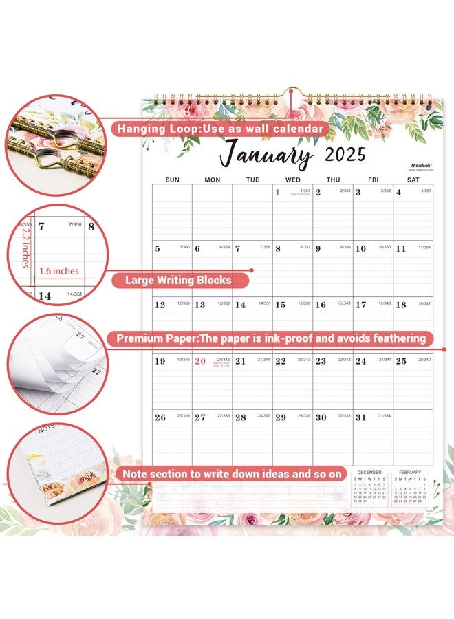 MaaIbok 2025 Wall Calendar - 12 Months Calendar 2025, Jan 2025 - Dec 2025, 12" X 17", Large Blocks, 2025 Calendar, Premium Paper, Floral  - Image 3