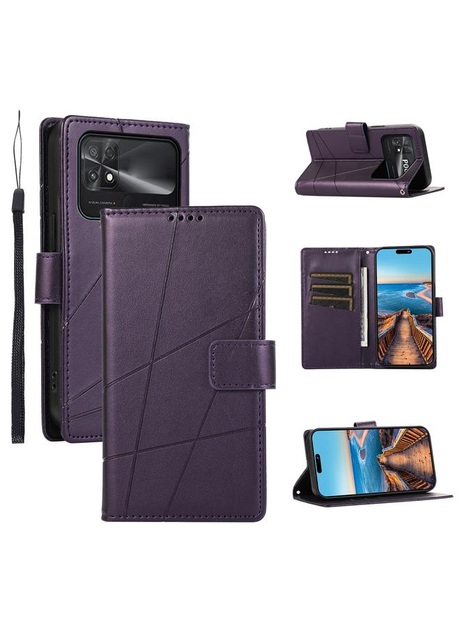 The Bros Case For Xiaomi Poco C40 PU Genuine Leather Texture Embossed Line Phone Case