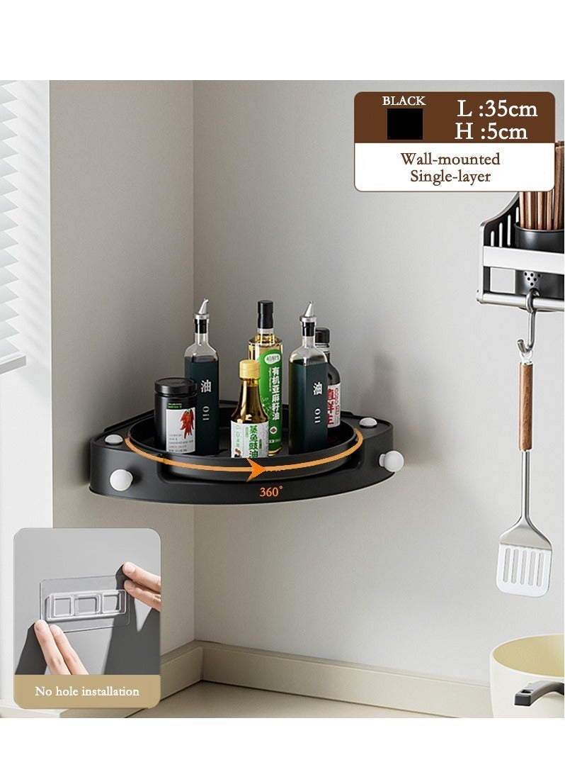 DAMASCO Corner Spice Rack, 360°Hanging Turntable Organizer , Adhesive No Drilling Storage Rack Self, Wall Mounted Multifunctional Storage Tray for Cabinet, Pantry, Kitchen, Office Countertop, Refrigerator, Cupboard, Bathroom - Image 2