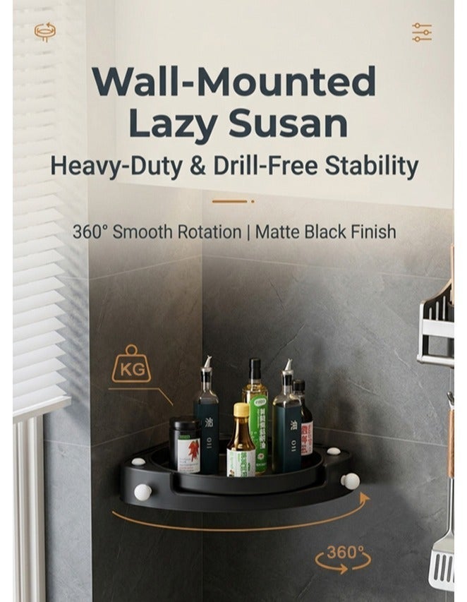 DAMASCO Corner Spice Rack, 360°Hanging Turntable Organizer , Adhesive No Drilling Storage Rack Self, Wall Mounted Multifunctional Storage Tray for Cabinet, Pantry, Kitchen, Office Countertop, Refrigerator, Cupboard, Bathroom - Image 1