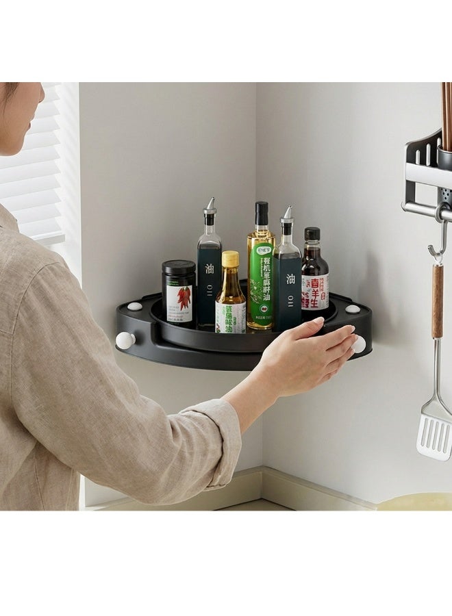 DAMASCO Corner Spice Rack, 360°Hanging Turntable Organizer , Adhesive No Drilling Storage Rack Self, Wall Mounted Multifunctional Storage Tray for Cabinet, Pantry, Kitchen, Office Countertop, Refrigerator, Cupboard, Bathroom - Image 5
