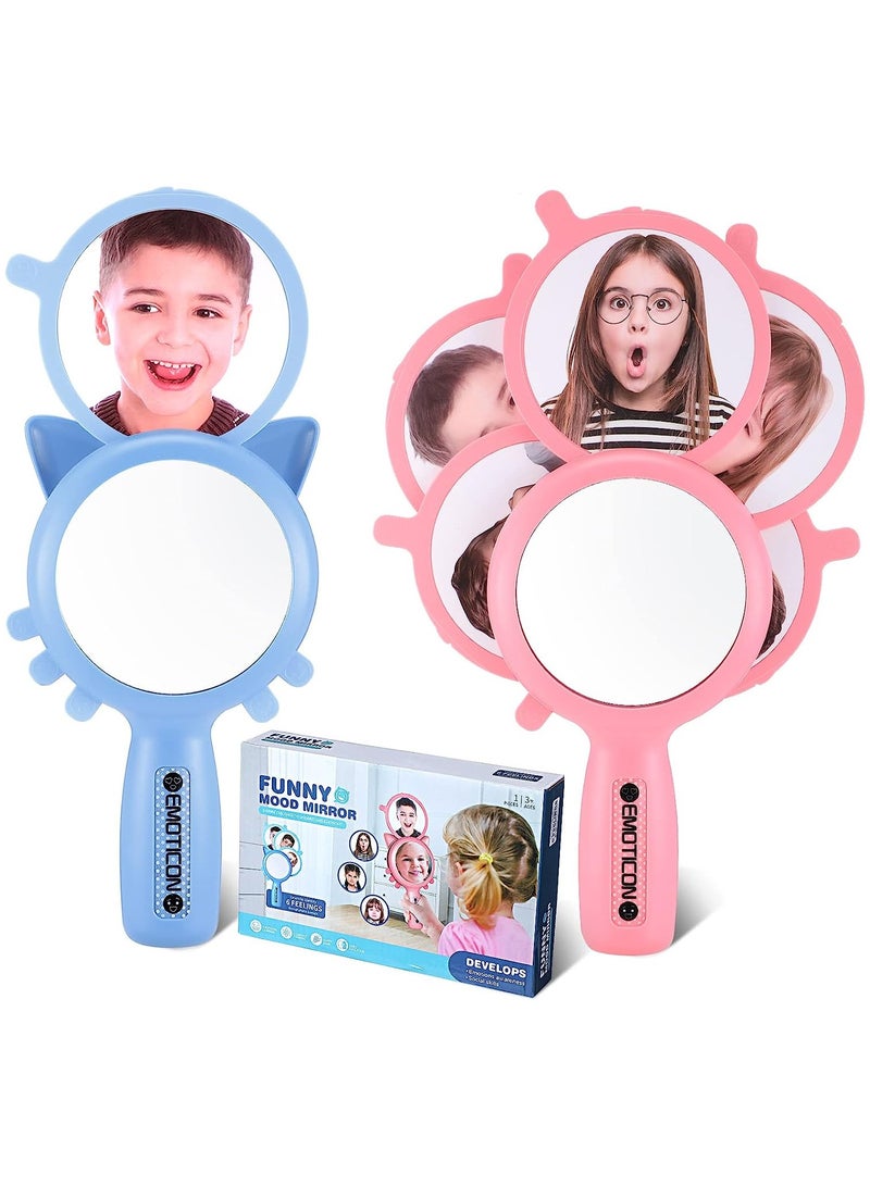 KASTWAVE Emotional Learning Mirror, Handheld Unbreakable Mirror, Autism Sensory Toys Play Mirror for Kids Social Emotional Learning School Social Skills Therapy Tool, Pink and Blue - Image 1