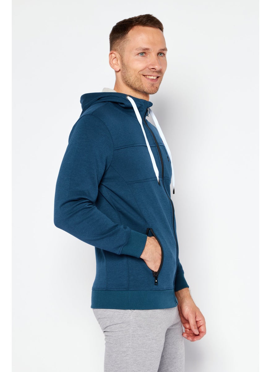 Nordland Men Sportswear Fit Long Sleeves Outdoor Hoodie, Teal Blue  - Image 2