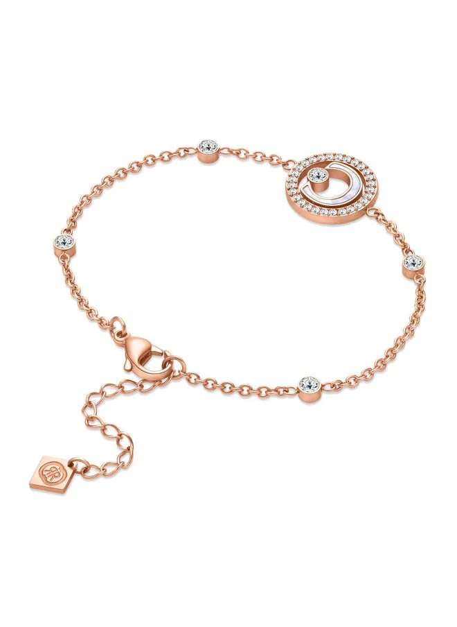 CERRUTI 1881 Marque Rose Gold Bracelet for Women Iconic 'C' Charm with Mother of Pearl and Crystal Accents