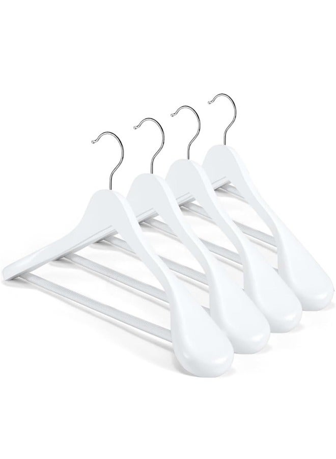 DUNISO 4-Pack High-Grade Solid Wood Coat Hangers for Women, Wide Shoulder Wooden Hangers, Suit Hangers with Non-Slip Pants Bar, Smooth Finish 360°Swivel Hook for Dress, Heavy Clothes Hangers，White  - Image 1