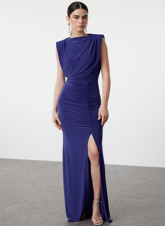 trendyol Saks Fitted Draped Woven Long Elegant Evening Dress - Image 1