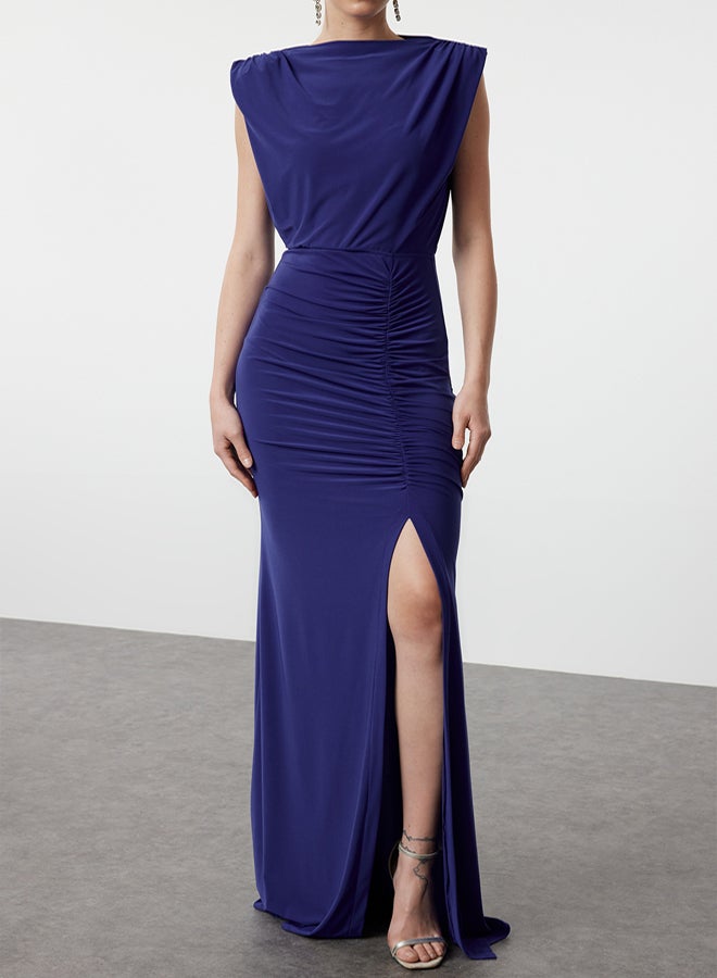 trendyol Saks Fitted Draped Woven Long Elegant Evening Dress - Image 3