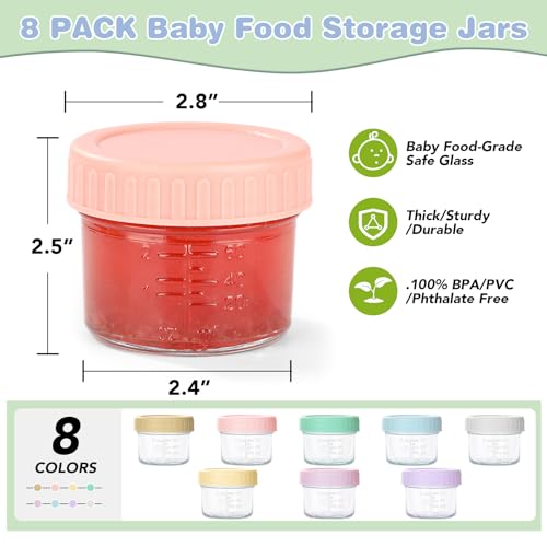 RowinsyDD 8 Pack Glass Baby Food Storage Containers, 4 oz Leakproof Baby Food Jars with Lids, Small Glass Food Containers for Infant Baby, Freezer Safe - Image 3