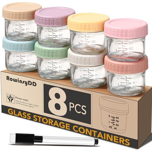 RowinsyDD 8 Pack Glass Baby Food Storage Containers, 4 oz Leakproof Baby Food Jars with Lids, Small Glass Food Containers for Infant Baby, Freezer Safe - Image 1