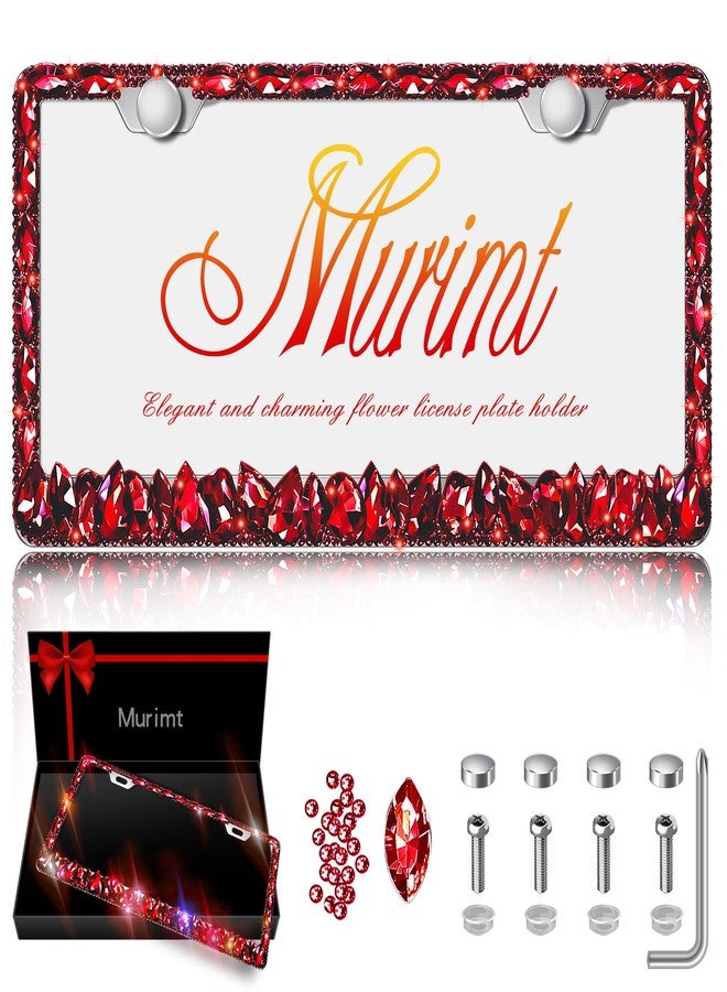 Murimt Bling License Plate Frame 1 Pack Rhinestone Bedazzled License Plate Over | Holder Sparkly Diamond Stainless Steel Frame （CPJ-03-Red 1 Pack） - Image 1
