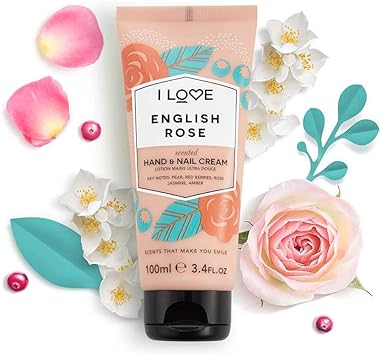I LOVE أحب كريم اليدين والأظافر المعطر برائحة الورد الإنجليزي معبأ بزبدة الشيا وزيت جوز الهند لتجديد وترطيب البشرة 93 مكونًا طبيعيًا بما في ذلك الفيتامينات صديق للنباتيين 100 مل - Image 2