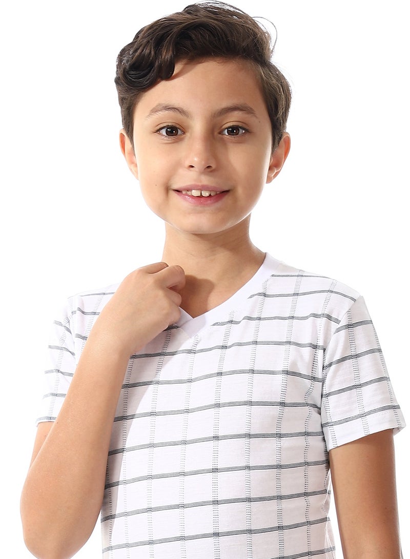 Andora Boys Checkered Cotton Summer Pajama Set_White & Black - Image 5