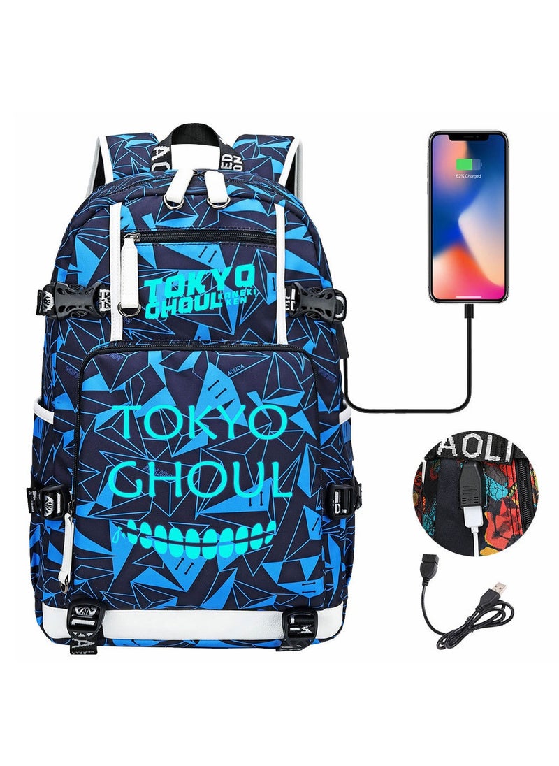 طوكيو حقيبة ظهر للسفر الترفيهية للشباب مزودة بمنفذ USB مطبوعة من Nightglow 