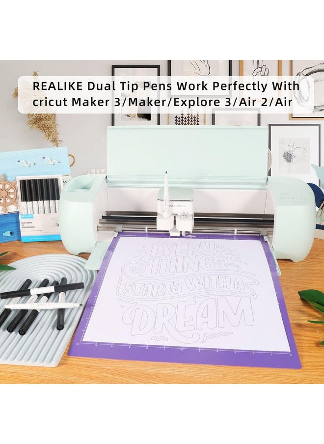 REALIKE - Dual Tip Pens For Cricut Maker 3/Maker/Explore 3/Air 2/Air Black Pens Set Of 7 Pack Dual Tip Marker Fine Point Pen Writing Drawing Accessories For Cricut Machine (0.4 Tip & 1.0 Tip) - Image 1